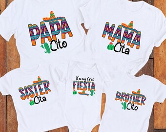 Chemises d'anniversaire fiesta, ma première fiesta, chemises d'anniversaire mexicaines, chemises d'anniversaire de famille fiesta, thème de la fiesta mexicaine, fête d'enfants