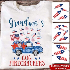 Personalized Grandma's Little Firecracker 4th of July Shirt, Patriotic Grandma 4th of July Firecrackers Shirt, Grandma Custom T Shirt
