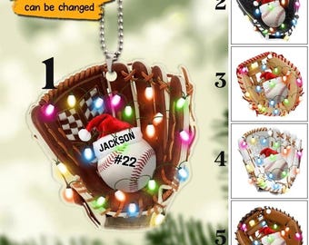 Gepersonaliseerde honkbalhandschoen ornament, honkbalspeler kerstverlichting honkbal ornament cadeau voor honkballiefhebbers 2D PLAT ORNAMENT