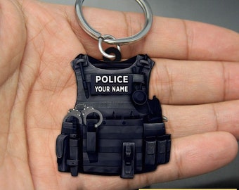 Personalized Police Bulletproof Vest Keychain Gift For Police, Police Uniform Ornament Keychain