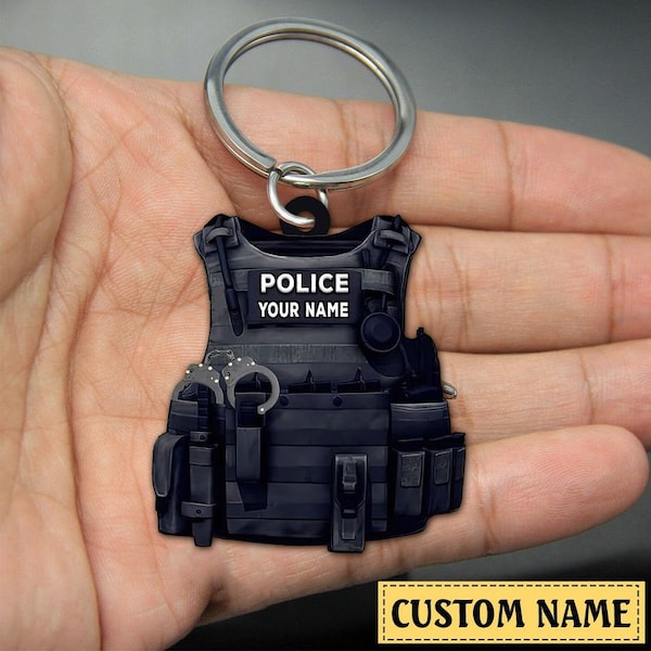Cadeau personnalisé de porte-clés de gilet pare-balles de police pour la police, porte-clés d'ornement d'uniforme de police