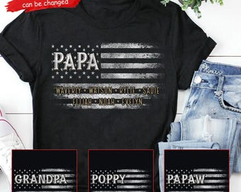Camiseta con la bandera estadounidense para abuelos y nietos, camiseta personalizada para papá con camiseta para niños, camiseta personalizada para abuelo y papá, regalo para el Día del Padre
