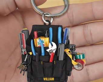 Personalized Electrician Tool Box 2D Keychain, Keychain for Electrician, Gift for Dad Electrician 2D Flat Ornament