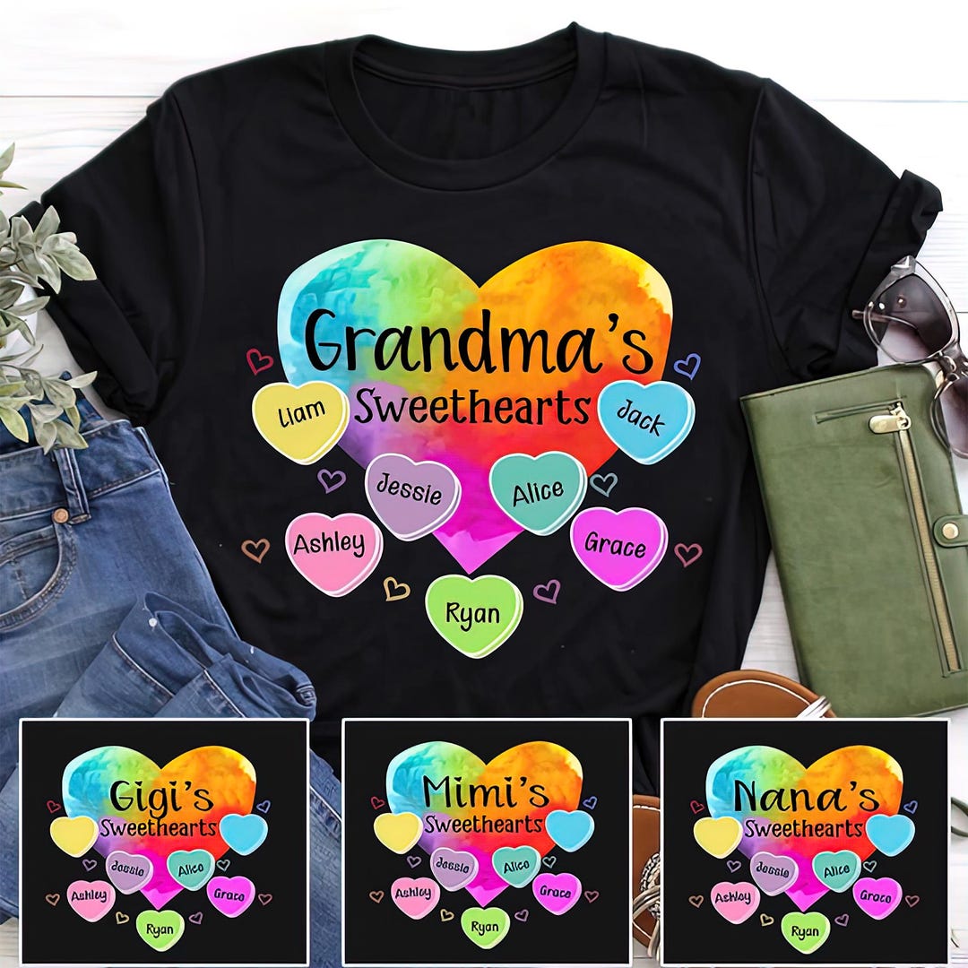 Personalized Grandma Sweethearts With Grandkids Heart Color Art T-shirt ...
