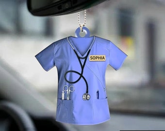 Personalized Nurse Scrubs Ornament, Nurse Uniform Car Ornament, Nurse Gift For Nurse Flat Ornament