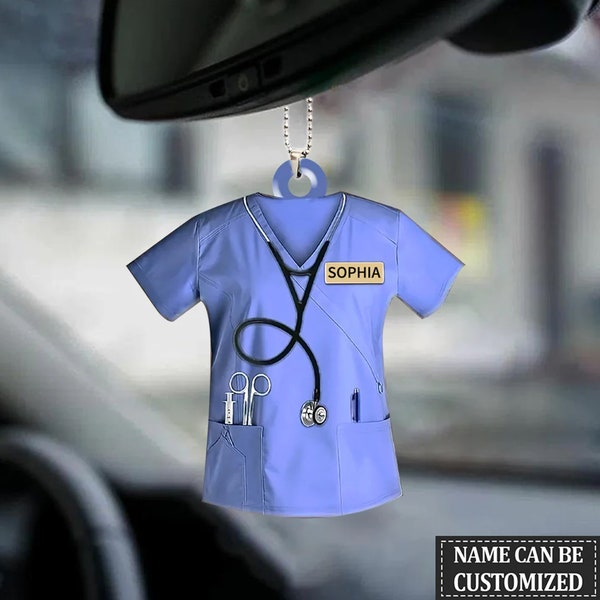 Ornement personnalisé de gommages d'infirmière, ornement de voiture d'uniforme d'infirmière, cadeau d'infirmière pour ornement plat d'infirmière