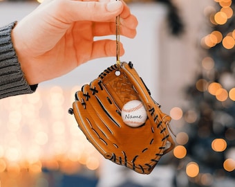 Baseball Glove Ornament, Baseball Ornament, Baseball Personalized Ornament, Personalized Christmas Ornaments 2D Flat Ornament