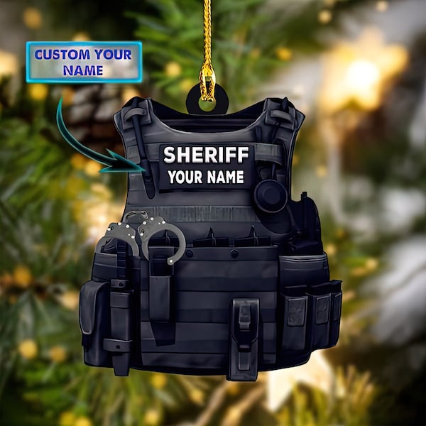 Personalized Police Bulletproof Vest Ornament Gift For Police, Police Uniform Flat Ornament