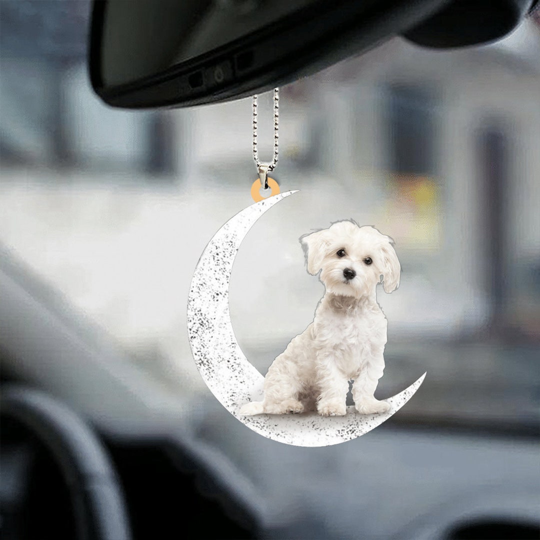 Maltese Sit on the Moon Car Ornament, Maltese Dog Ornament, Cute Dog ...