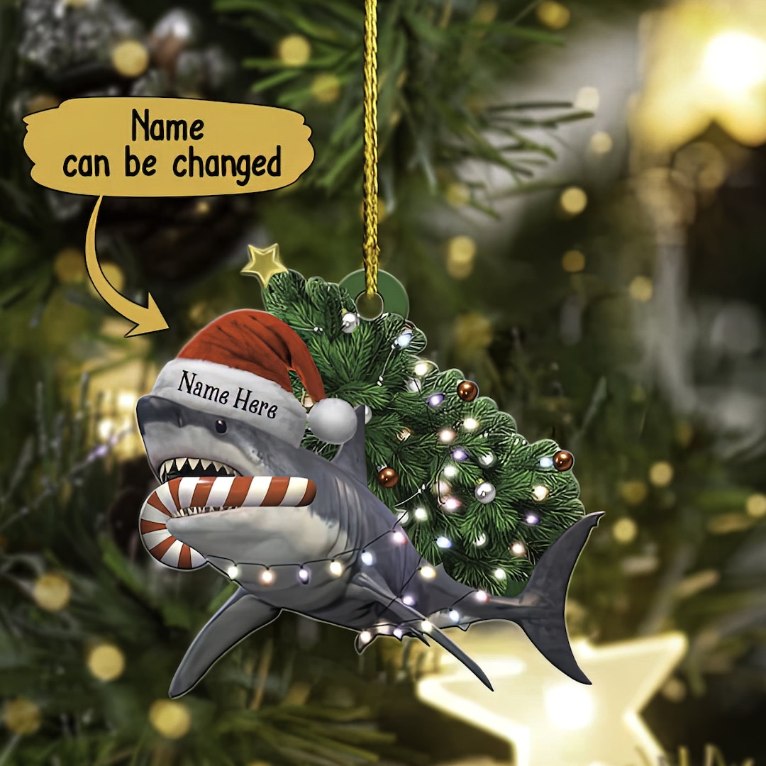 Personalized Funny Shark Christmas Ornament, Christmas Shark Lights