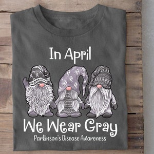 Gnome In April We Wear Gray For Parkinson Awareness Shirt, Gnome Parkinson's Disease Awareness Shirt zdjęcie 3
