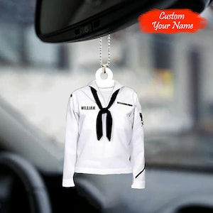 Sailor Navy Uniform Personalized Flat Car Ornament For Navy Proud, Navy Family Shirt, Sailor Ornament 2D Flat Ornament