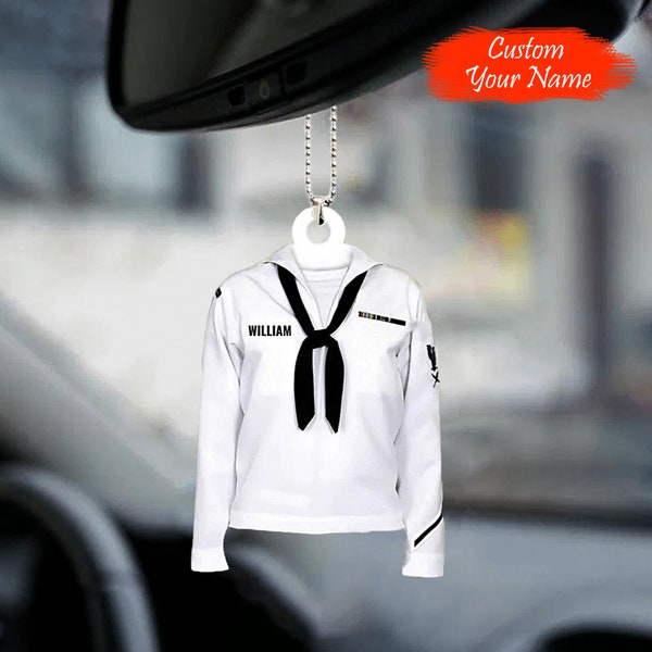 Sailor Navy Uniform Personalized Flat Car Ornament For Navy Proud, Navy Family Shirt, Sailor Ornament