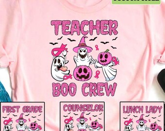 Personalized Teacher Boo Crew In October We Wear Pink Shirt, Breast Cancer Fighter Shirt, Breast Cancer Awareness Shirt, Pink Pumpkin Shirt