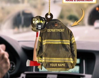 Personalized Firefighter Armor Car Hanging Ornament, Firefighter Uniform Ornament, Firefighter Gift