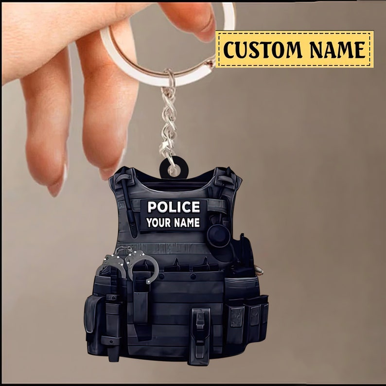 Personalized Police Bulletproof Vest Keychain Gift For Police, Police Uniform Ornament Keychain zdjęcie 2