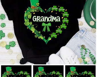 Camiseta personalizada para a vovó com trevo e netos, camiseta para o Dia de São Patrício da vovó, camiseta da vovó sortuda.