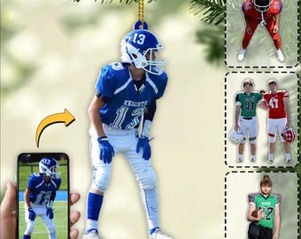 Custom Photo Football Player Ornament, American Football Ornament Gift For Son Football Season Ornament 2D Flat Ornament