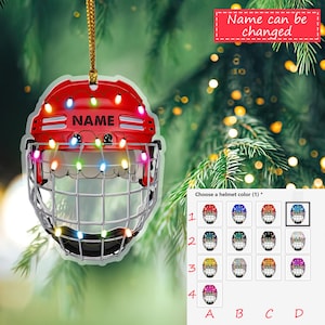 Personalized Ice Hockey Helmet Christmas Ornament Gift For Hockey Lover, Ice Hockey Helmet Ornament, Hockey Ornament 2D Flat Ornament