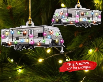 Personalized Travel Trailer Camping Christmas Ornament, Camping Christmas Lights Ornament, Custom Name Camper Ornament for Camper