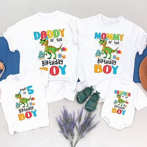 Camisetas personalizadas de aniversário de família com dinossauros, camisetas de aniversário de menino com dinossauros, camisetas de aniversário com T-rex para presente