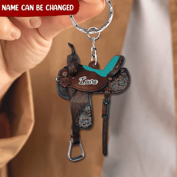 Personalized Horse Saddle Keychain, Cow Mom 2D Keychain, Cowgirl Keychain, Horse Lover Gift Mother's Day Gift