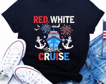 Camiseta familiar a juego con el 4 de julio, color rojo, blanco y crucero. Regalo para el 4 de julio.