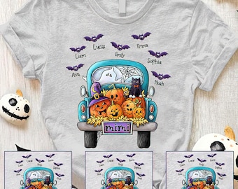 Personalized Grandma Truck Halloween With Grandkids Shirt, Mimi Nana Grandma Gigi Fall Autumn Pumpkin Shirt, Halloween Pumpkin Truck Shirt