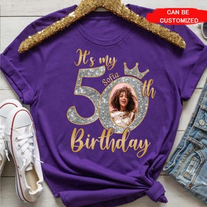 Personalisiertes 50. Geburtstags-Shirt, 50. Geburtstags-Königin, kundenspezifisches Foto-Geburtstags-Shirt, 50. Geburtstags-Geschenk