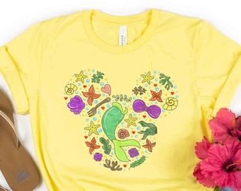 Little Mermaid Collage T-shirt, Disney Princess, Little Mermaid Doodle Shirt, Disney Mermaid Shirts, Girls Disney Trip Shirts