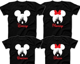 Mickey Minnie Disney Castle Family Shirts Matching Disney T-shirts Black Custom Disney Shirts Men's Women's Youth T-Shirts