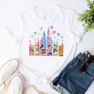 Mickey Friends Balloons Shirt, Disney Castle Collage, Donald Daisy Mickey Minnie Goofy Pluto Friends
