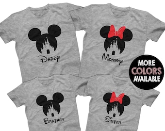 Mickey Minnie Disney Castle Family Shirts Matching Disney T-shirts Custom Disney Shirts Men's Women's Youth T-Shirts