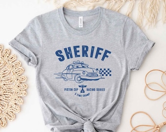 Cars Sheriff T-shirt Radiator Springs McQueen Disneyland, Disney World Family Shirts, Adult, Kids, Toddler, Baby sizes