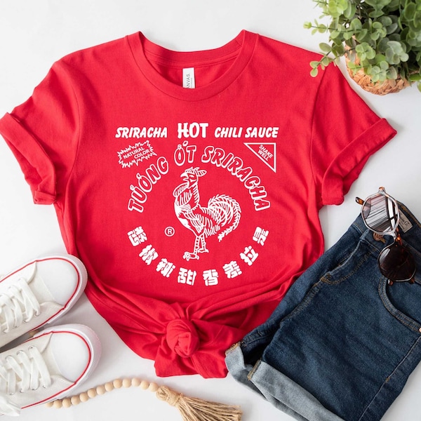 Sriracha Hot Chili spicy Sauce printed T-shirt funny Halloween costume Adult Men Women Kids Toddler Baby size Shirts