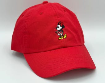 Gorra bordada de Minnie Mouse, diseño retro de lunares y lazo, ajustable para adultos y niños.