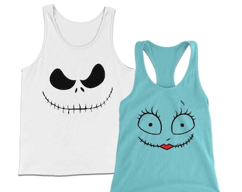 Jack and Sally Disney Halloween Tanks Disney Couples Tanks Unisex Tank Women's Racerback Tank