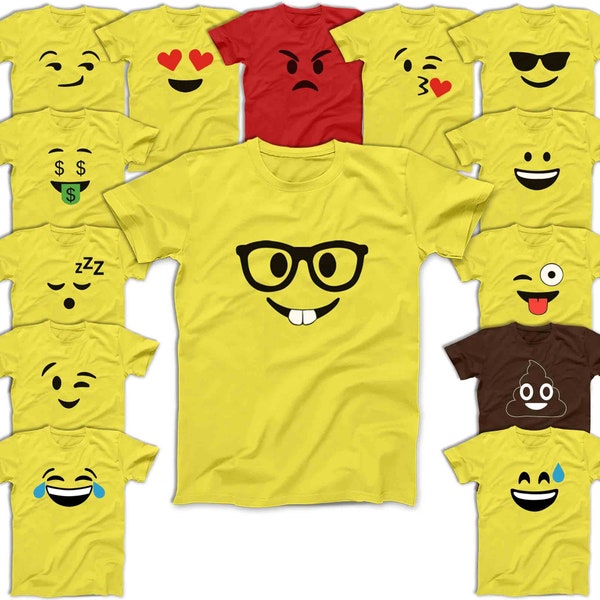 Emoji T-shirts Smiley Faces Wink Heart Nerd Poop Angry Cool Emojis Halloween Costume Men Women Kids Shirts