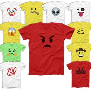 Emoji T-shirts Smiley Face OMG Clown Zipper Alien Ghost Drunk Mad Cowboy 100 Percent Nauseous Face Emojis Men Women Kids Shirts image 1