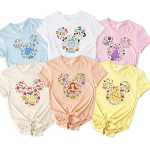 Princess doodle collage T-shirt Small World Disney Castle Rapunzel Cinderella Belle Ariel Shirts Adult Youth Kids Baby Sizes