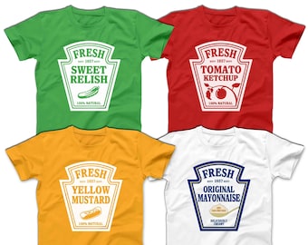 Ketchup Mustard Relish printed T-shirts funny Halloween condiments costume Adult Men Women Kids size Shirts