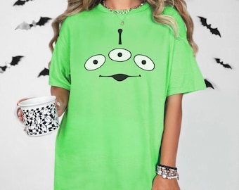 Toy Story Green Alien face T-Shirt Pizza Planet Alien eyes easy Cosplay Halloween Costume Men Kids Toddler size MNSSH party Shirts
