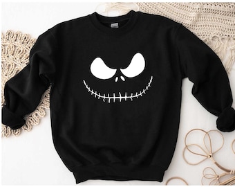 Jack Skellington Sweatshirts Pumpkin Face Cosplay Halloween Costume Disney Halloween Pullover Sweatshirt Adult Kids Sizes