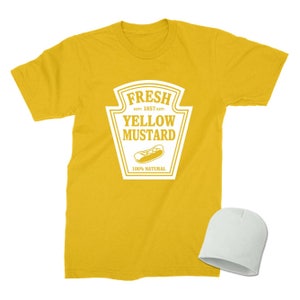 Yellow Mustard printed T-shirt with White Beanie Hat funny Halloween costume Set Adult Men Women Kids size Shirts