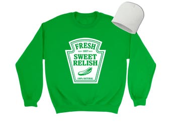 Sweet Relish printed Green Sweatshirt with White Beanie Hat funny Halloween costume Set Adult Kids sweaters