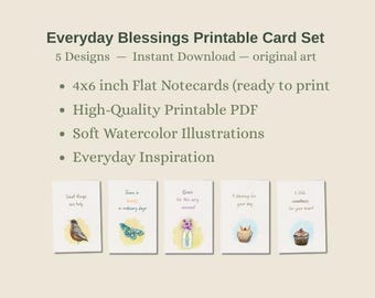 Everyday Blessings Printable Card Set | Encouragement Cards  | Watercolor Notecard Bundle | Instant Download