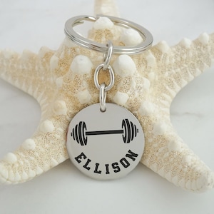 Dumbbell Keychain Sports and Fitness Keychain with Personalized Name Weightlifting Personal Trainer Gift Bodybuilding Gifts for Men or Women