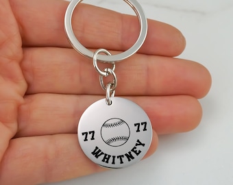 Personalized Softball Keychain for Softball Team Gifts for Baseball Player Stainless Steel Baseball Keychain Baseball Team Gifts