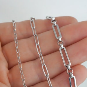 Stainless Steel Paper Clip Chain Necklace - Silver Paperclip Necklace - Layering Necklace - Thin and Thick Paper Clip Necklace