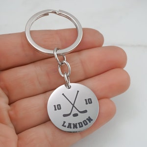 Personalized Ice Hockey Keychain: Engraved Name & Number, Stainless Steel